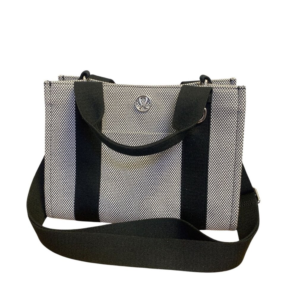 Lululemon Two-Tone Canvas Tote Bag Black & White With Adjustable Stra - Picture 2 of 7